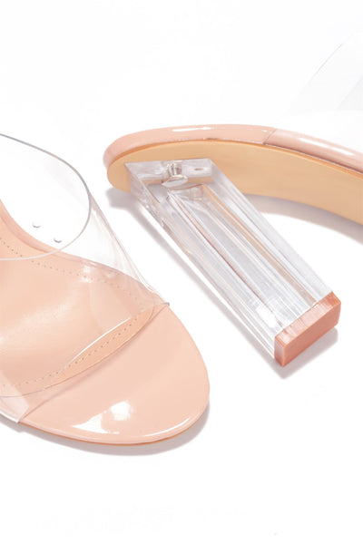 Transparent Clear Chunky Block High Heel Sandal- Nude