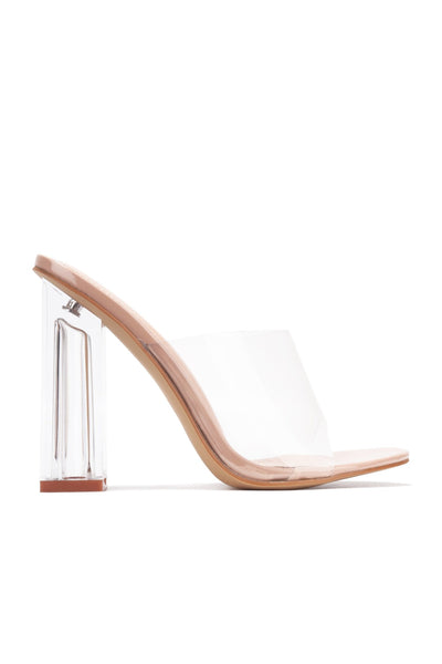 Transparent Clear Chunky Block High Heel Sandal- Nude